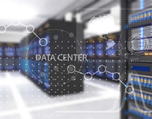 server room and a circle icon with data center heading